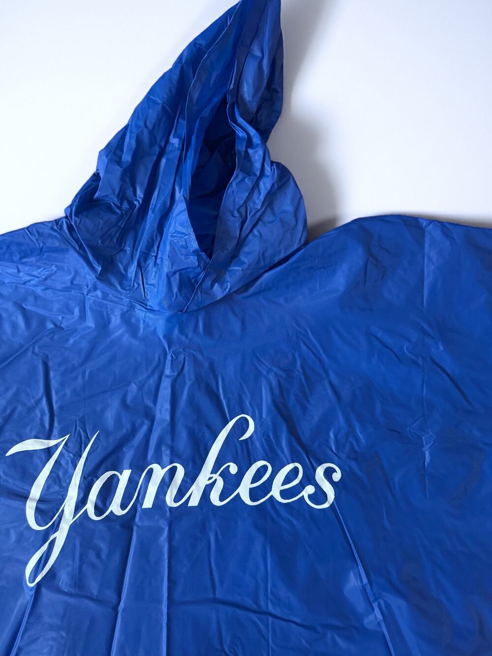 Vintage 90s Yankees | Blue Vinyl Youth Unisex Hooded Poncho | Size Medium